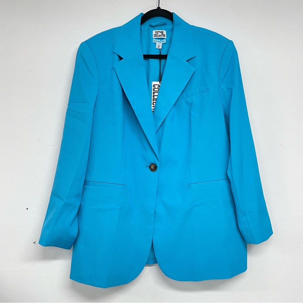 Future Collective Gabriella Karefa-Johnson Teal Blue Oversized Fit Blazer Jacket